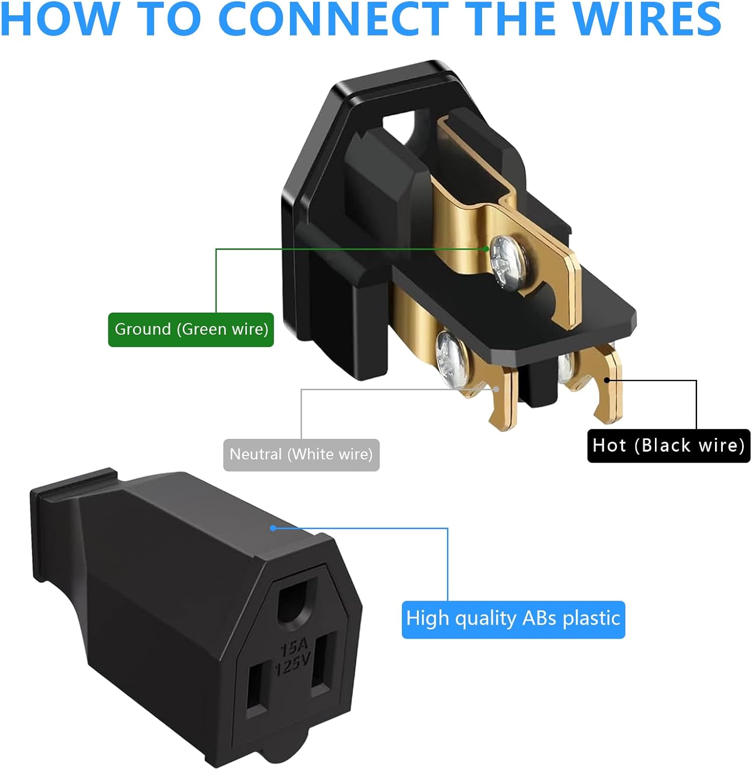 Extension Cord Ends, OFOAEEA Extension Cord Plug Replacement, 3 Pack Electric Replacement Plug with 1 Screwdriver, 125V 15A 2 Pole 3 Wire Grounding Female Connector Straight Blade Plug, Black (Female)