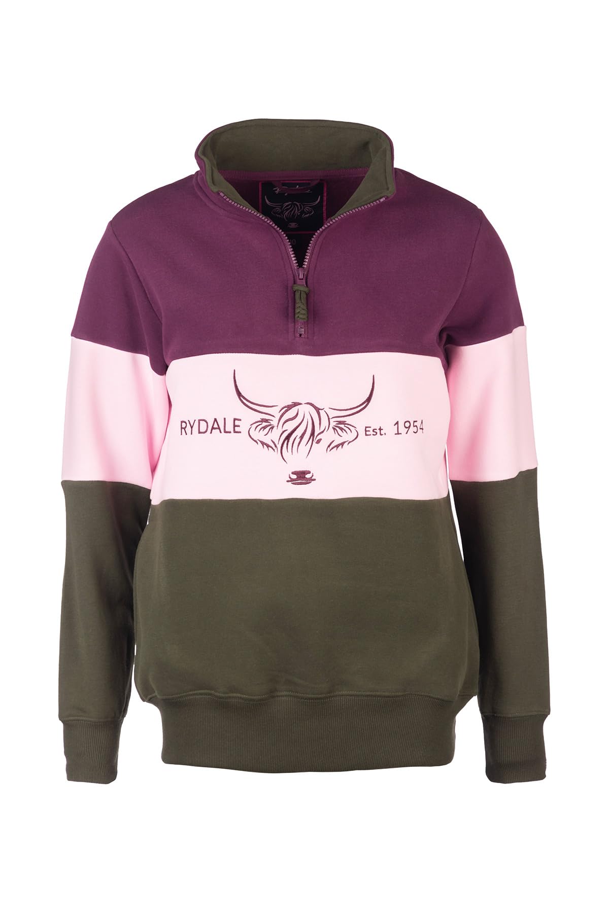 Rydale Ladies Country Sweatshirt Embroidered Women's Sweater Striped Women (UK, Numeric, 8, Regular, Regular, Cow Olive/Sorbet/Berry)