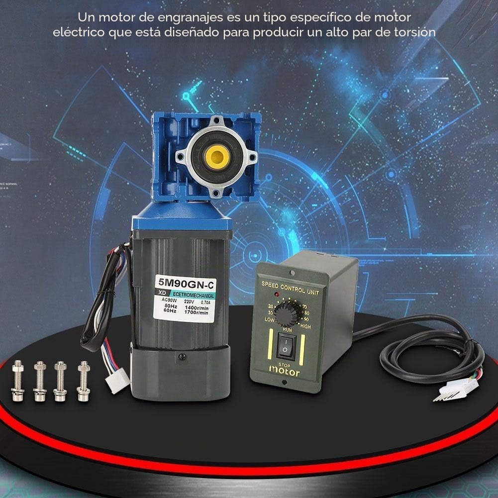 Motor CA 220V, 90W 1400RPM Motor de reducción de velocidad 8 polos CW/CCW Motor 5M90GN-C RV30 tornillo sin fin con regulador de velocidad(60K)
