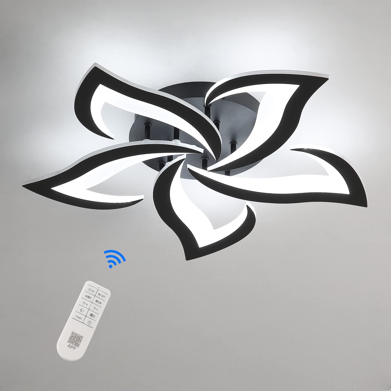 Riserva Plafonnier LED Dimmable, 40W 3000K-6500K Lampe de Plafond avec Télécommande, Créatif Pétales Design Luminaire Plafonnier Moderne pour Salon, Chambre, Salle à Manger, Φ60cm