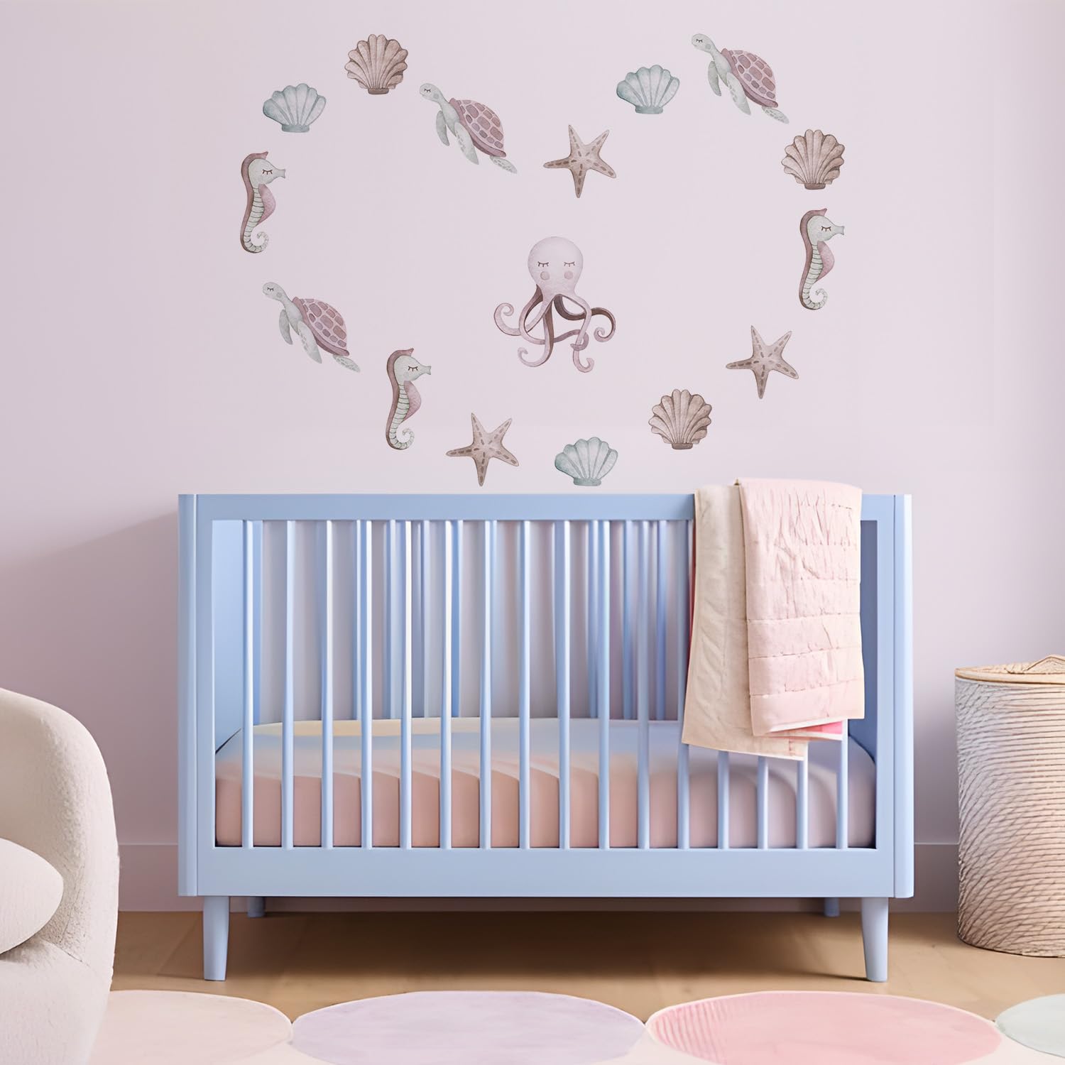Alwayspon Watercolor Lavender Ocean Animals Art Wall Decals, Peel and Stick Wall Stickers for Living Nursery Room Bedroom Wall Decor - Image 4