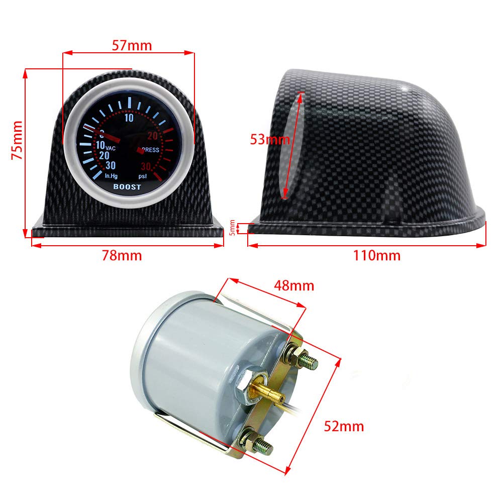 Kit Indicatore di Pressione Turbo 2 Pollici 52 mm Manometro Universale per Parti Moto Auto 0-30 PSI Metri Quadranti Affumicati Pollici HG