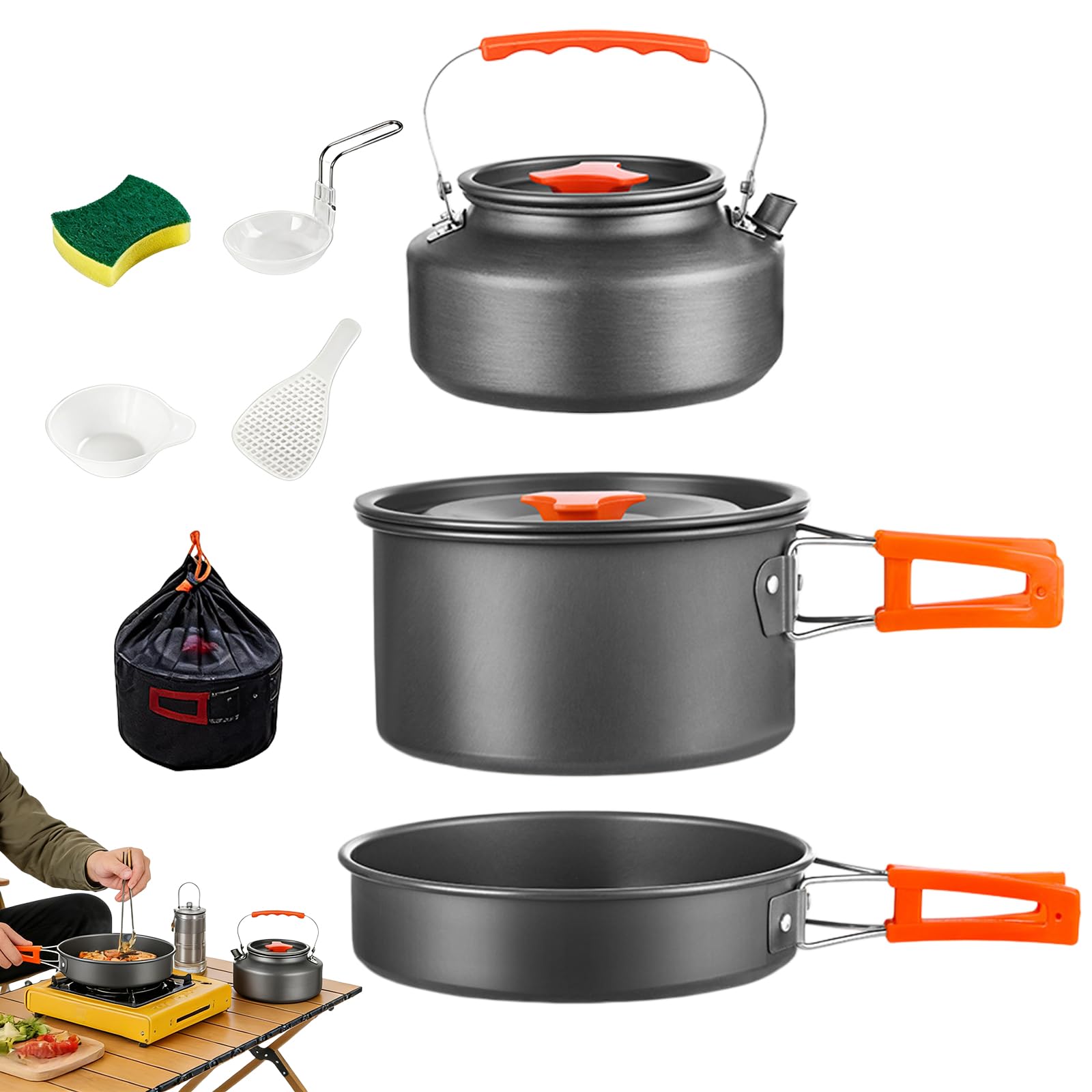 3-teiliges Set Camping Kochgeschirr Set, Outdoor Geschirr Set, Camping Kochtopf Set, Camping Topf Set für Camping Outdoor und Picknick, Hochwertiges Aluminium, Kompakt, Vielseitig