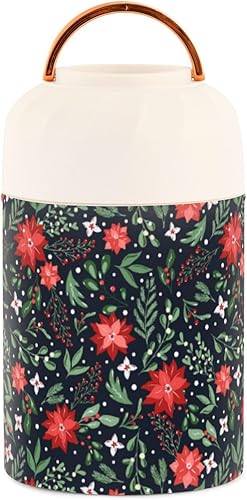 Miniatura 2 de MCHIVER Christmas Flower Leaves Food Jar with Spoon Stainless Steel Vacuum Insulated Food Container 17 oz Thermos for Hot Food