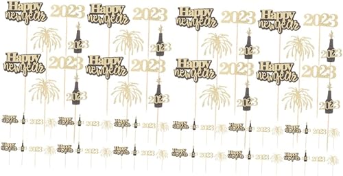 ERINGOGO 80 piezas de insertos de pastel 2023, decoraciones de Navidad, topersitos para comida, decoración de tartas con adornos dorados, decoración