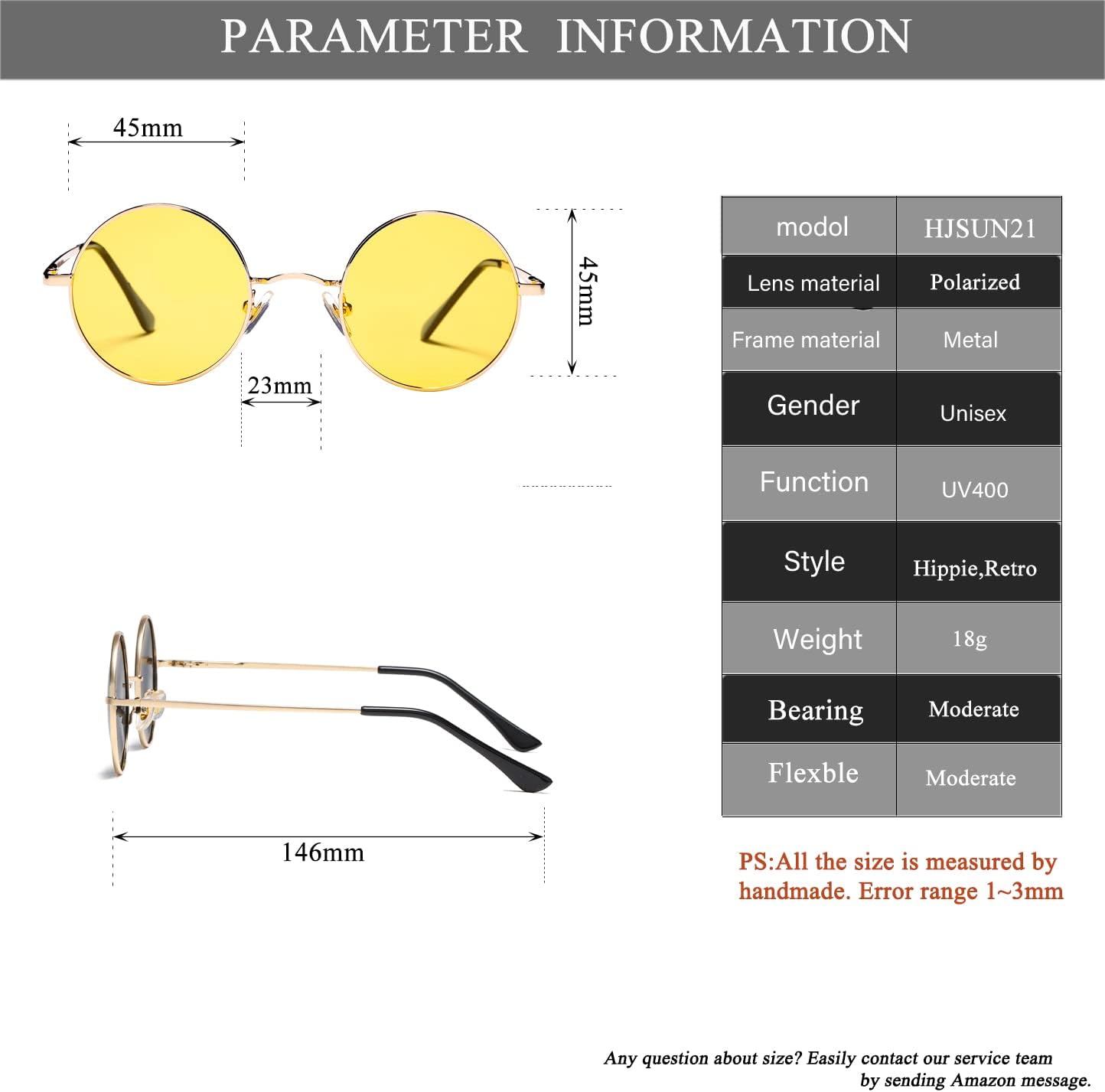 HJSTES Polarized Round Sunglasses Womens Men Retro Hippie Glasses Small Circle Sunnies - Image 7