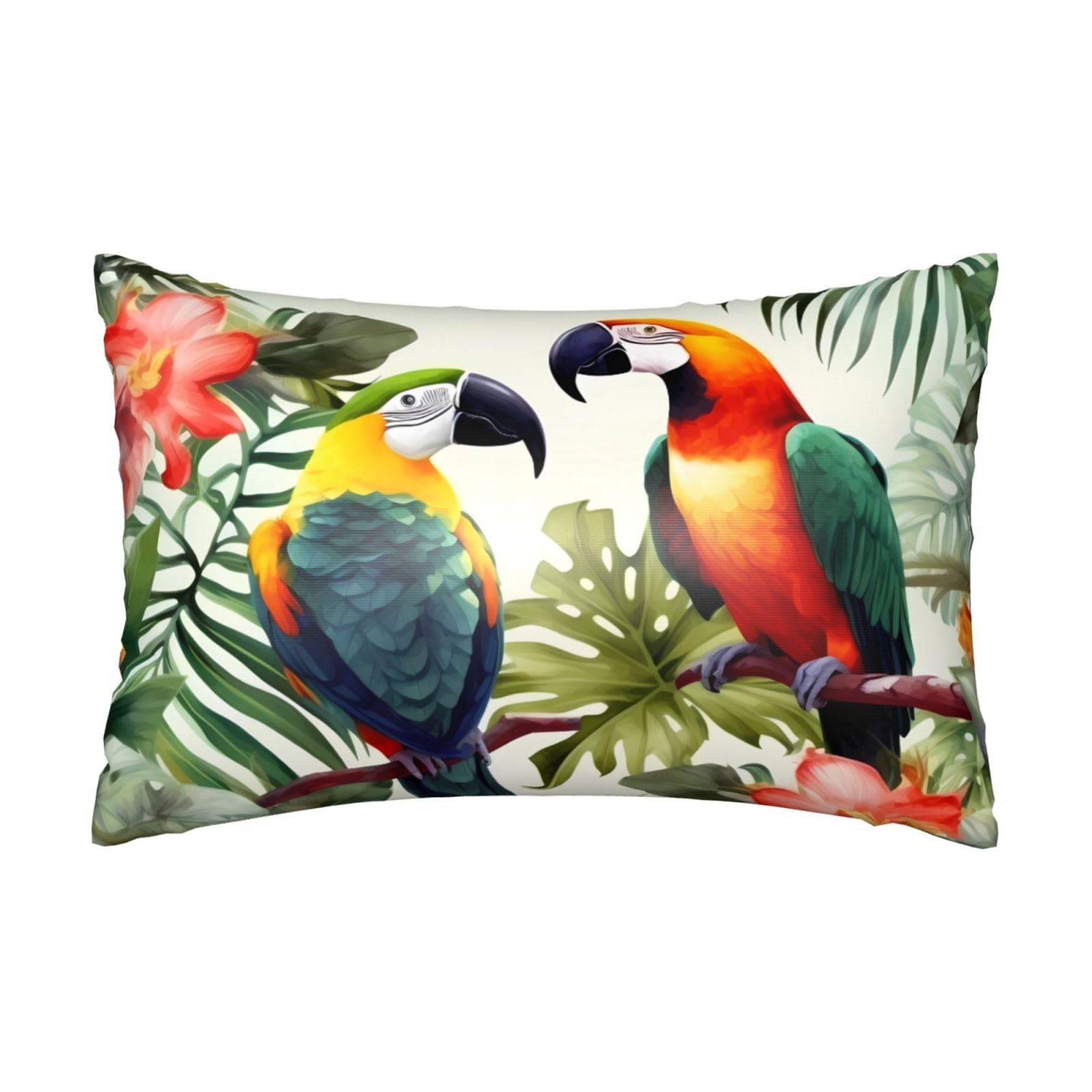 Satin Pillowcase for Hair and Skin, Toucans Parrot Palm Tree Leaves Pillow Case Queen Size 20x30 Inches, Cooling Silky Pillowcases with Zipper Ultra Smooth and Soft Pillow Cover for Sleeping