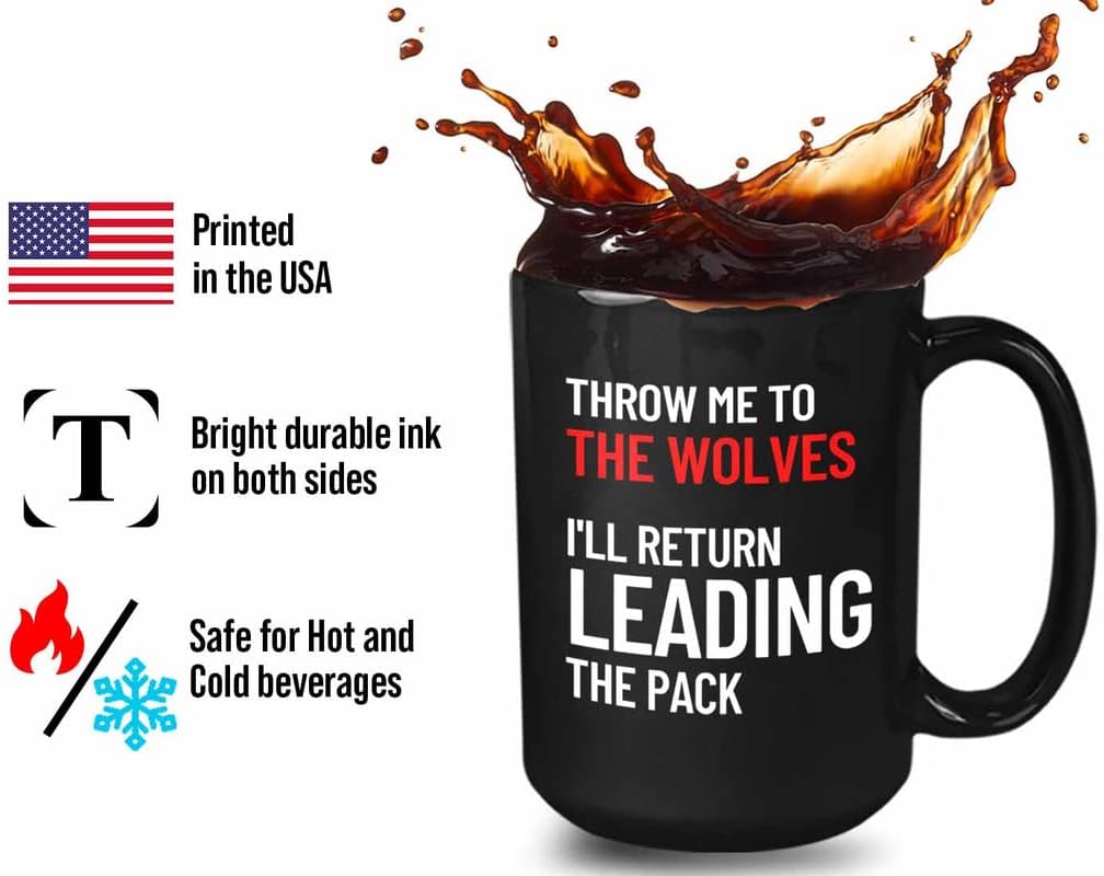 Bubble Hugs Leadership Coffee Mug 15oz Black - Wolves Leading the Pack - Business Entrepreneur Principal Appreciation Gifts Bosses Day Leaders Mentor Gift Wolf