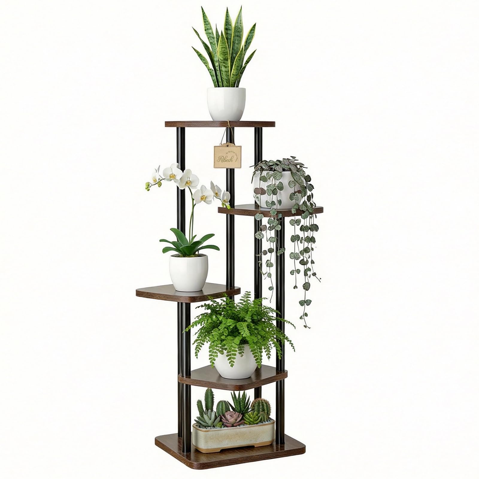 Ribech Soporte para Plantas de Interior Estante para Plantas 5 Niveles, Soporte de Flores de Metal para Interior/Exterior, Jardineras para Balcón Salón, Blanco — view 8