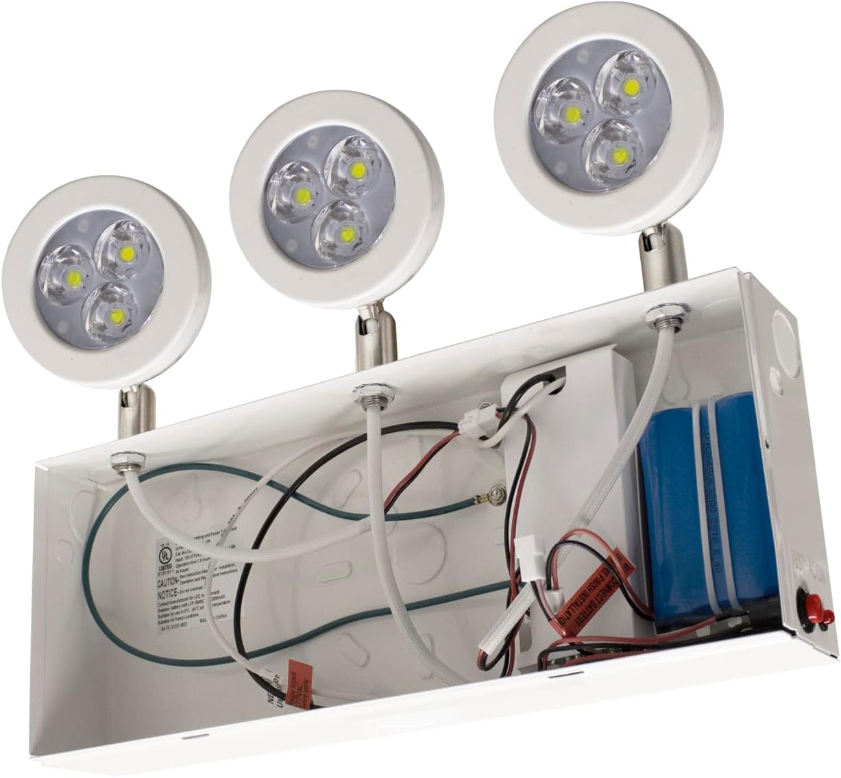 LFI Lights | Chicago Approved Emergency Light | White Steel Housing | Three LED Adjustable Round Heads | Hardwired with Battery Backup | UL Listed | LiFePO4 Battery | EL-CHLED