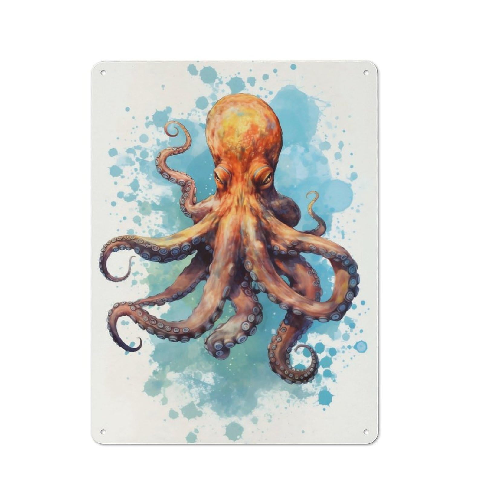 Nostalgic Decorative Tin Plaque 40x30cm Featuring Octupus Watercolor, Classic Pub Decor for Cafe, Pub, Workshop Or Home Bar