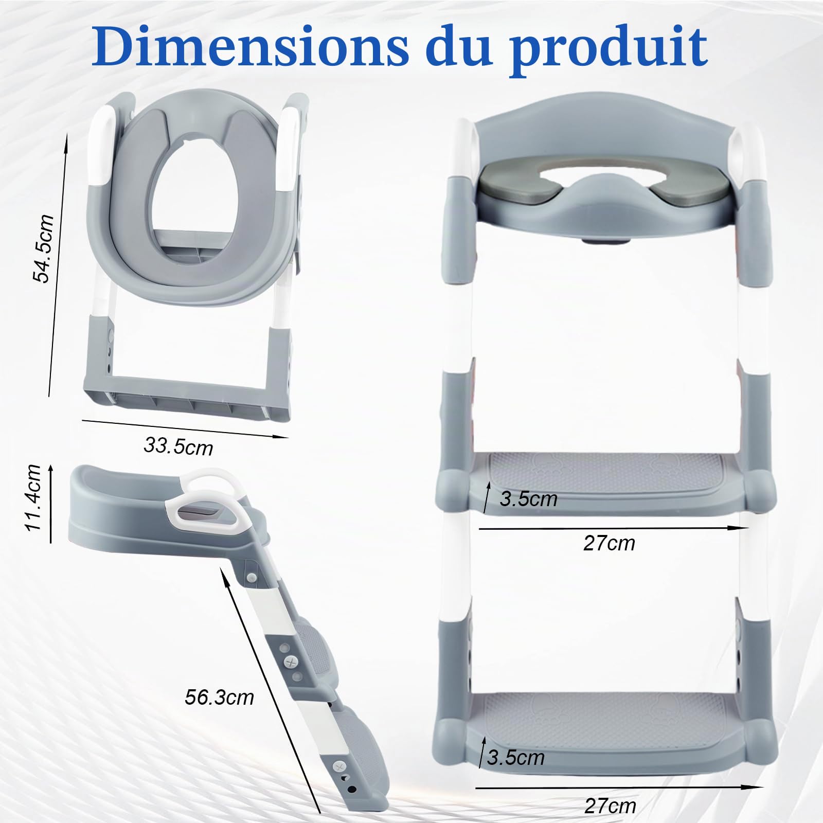 Reducteur Toilette Enfant avec Marche, Rehausseur Toilette Enfant, Adaptateur Toilette Enfant, Réglable en Hauteur Pliable,éclaboussures,Adapté en Forme de V,U,O, Blanche