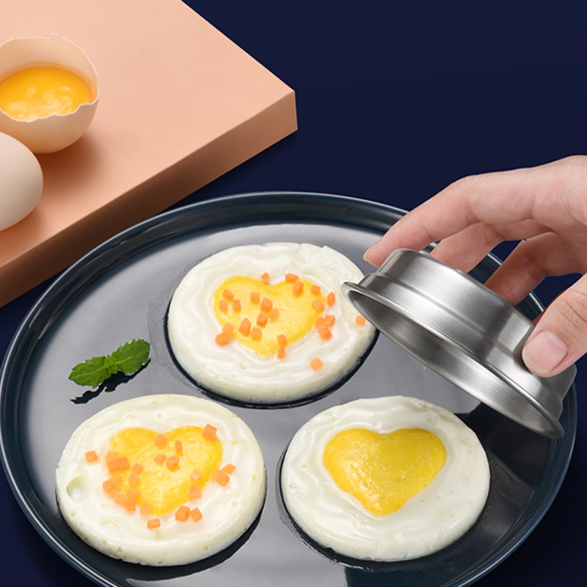 FUNOMOCYA 3Pcs Stainless Steel Egg Shaper Set Heart Shaped Egg for Cooking Baking Tool for Eggs Pudding and Snacks Easy to Clean Kitchen Gadget