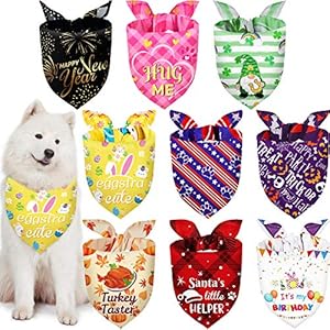 Weewooday 9 Pcs Holiday Dog Bandanas Easter Day Bandanas Patriotic Birthday Scarf Adjustable Large Pet Washable Scarves for Large Dog Costume Supply(Fresh Pattern)
