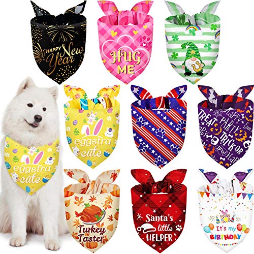 Weewooday 9 Pcs Holiday Dog Bandanas Easter Day Bandanas Patriotic Birthday Scarf Adjustable Large Pet Washable Scarves for Large Dog Costume Supply(Fresh Pattern)