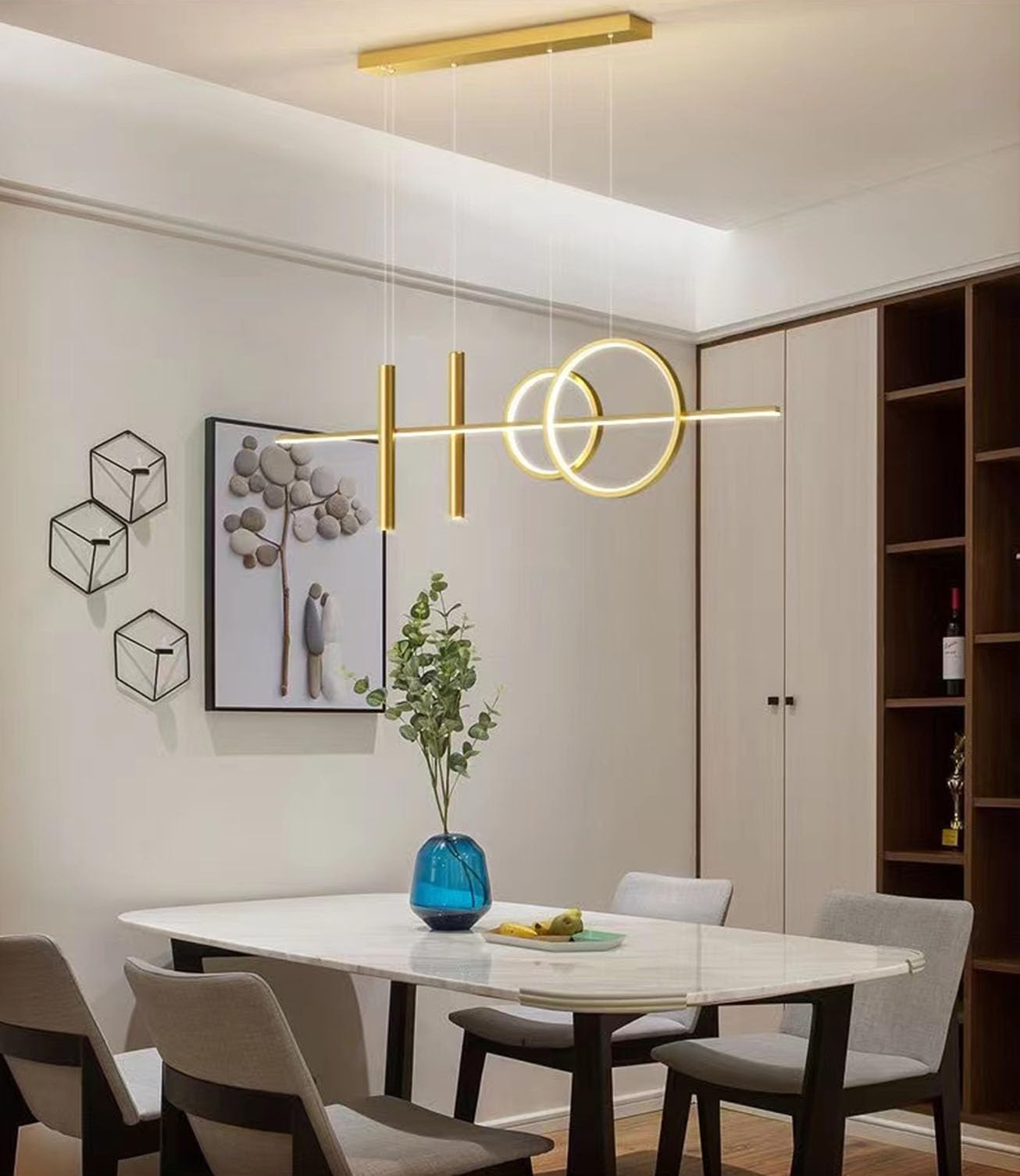 LED Pendant Lamp Dining Table Light, Dimmable Island Chandelier, with Remote Control - Office, Kitchen, Living Room Ceiling Light (Gold, 120 cm)
