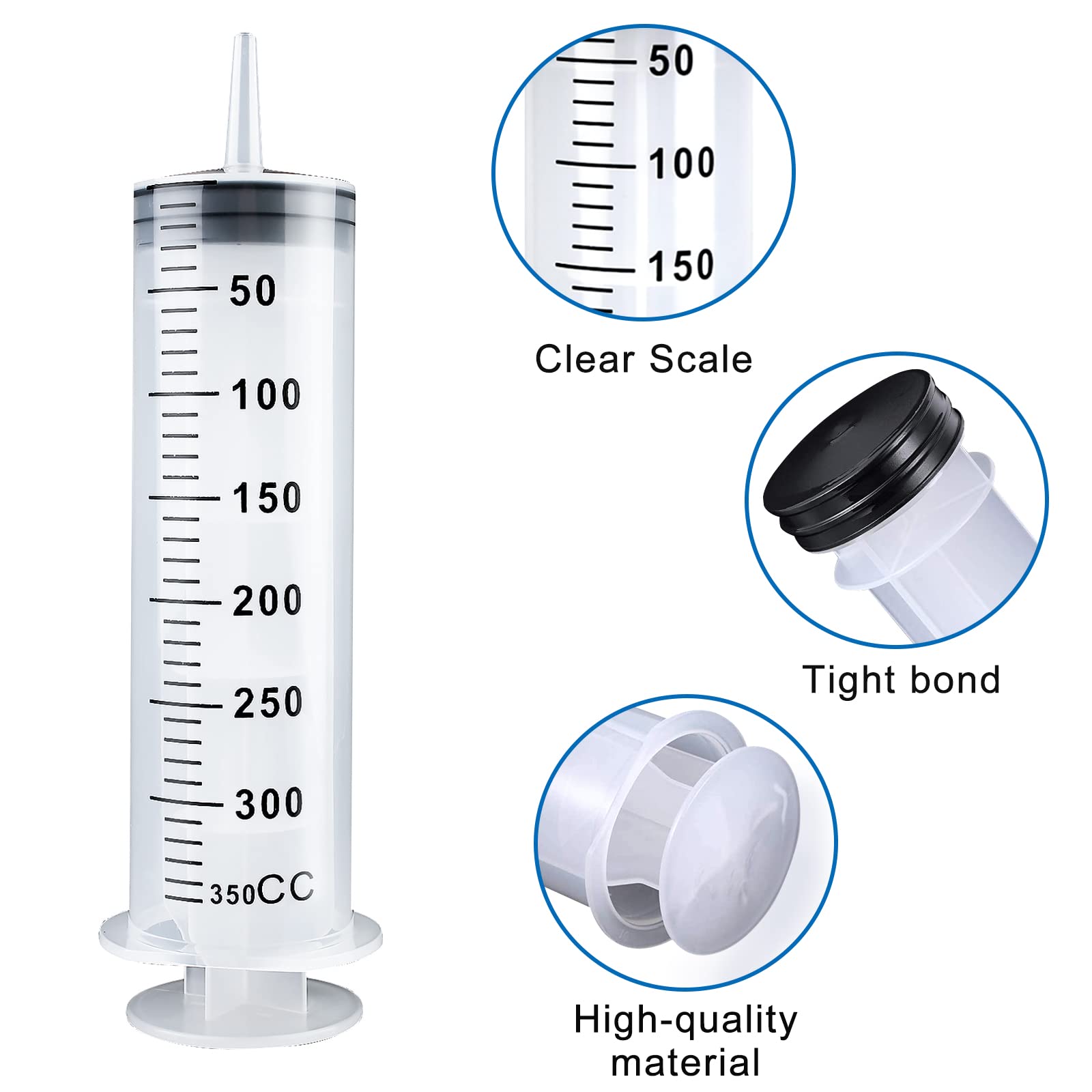 Lot de 2 seringues en plastique réutilisables de 300 ml/350 ml avec tuyau - Pour laboratoire, jardin, nourriture pour animaux, industrie