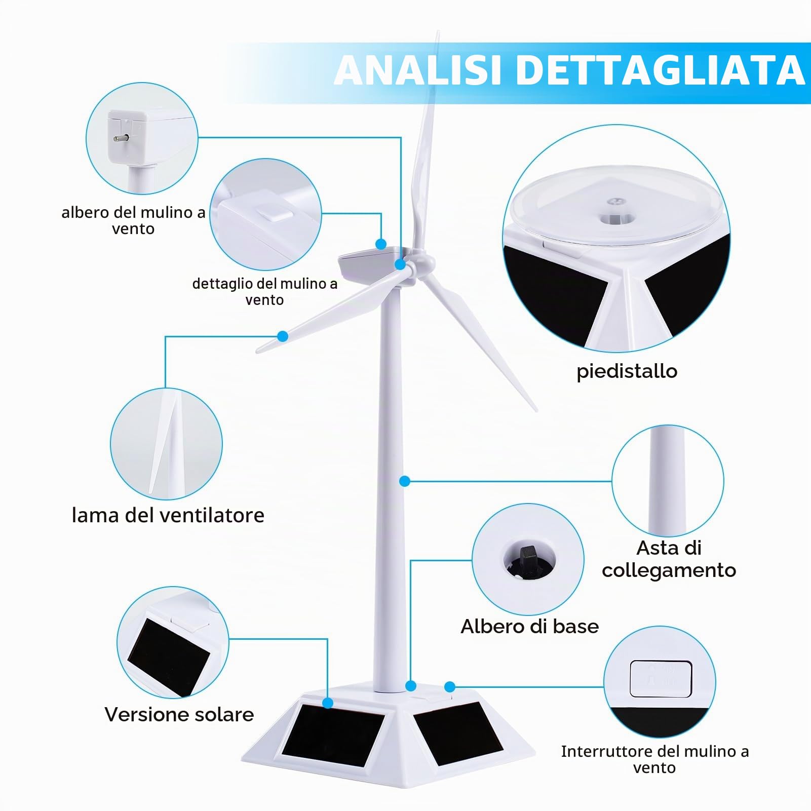 Jadeshay Mulino di Solare Modello Pala Eolica Turbina Eolica Modello di Mulino a Vento Alimentato ad Energia Solare da Tavolo Kit Scientifico Educativo Bianco