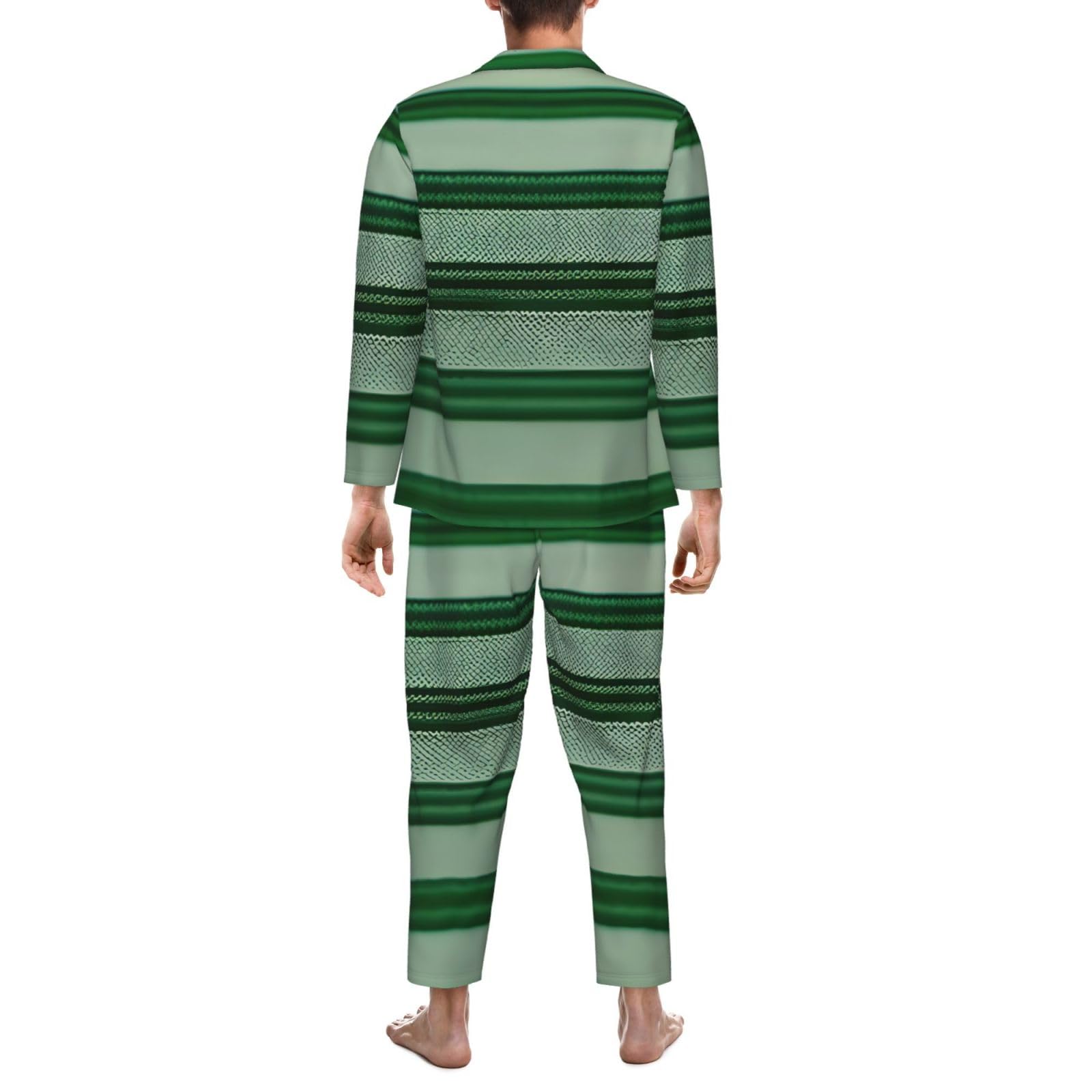 Herren-Pyjama-Set, langärmelig, gestreift, zweiteilig, bequem, Nachtwäsche, Grün