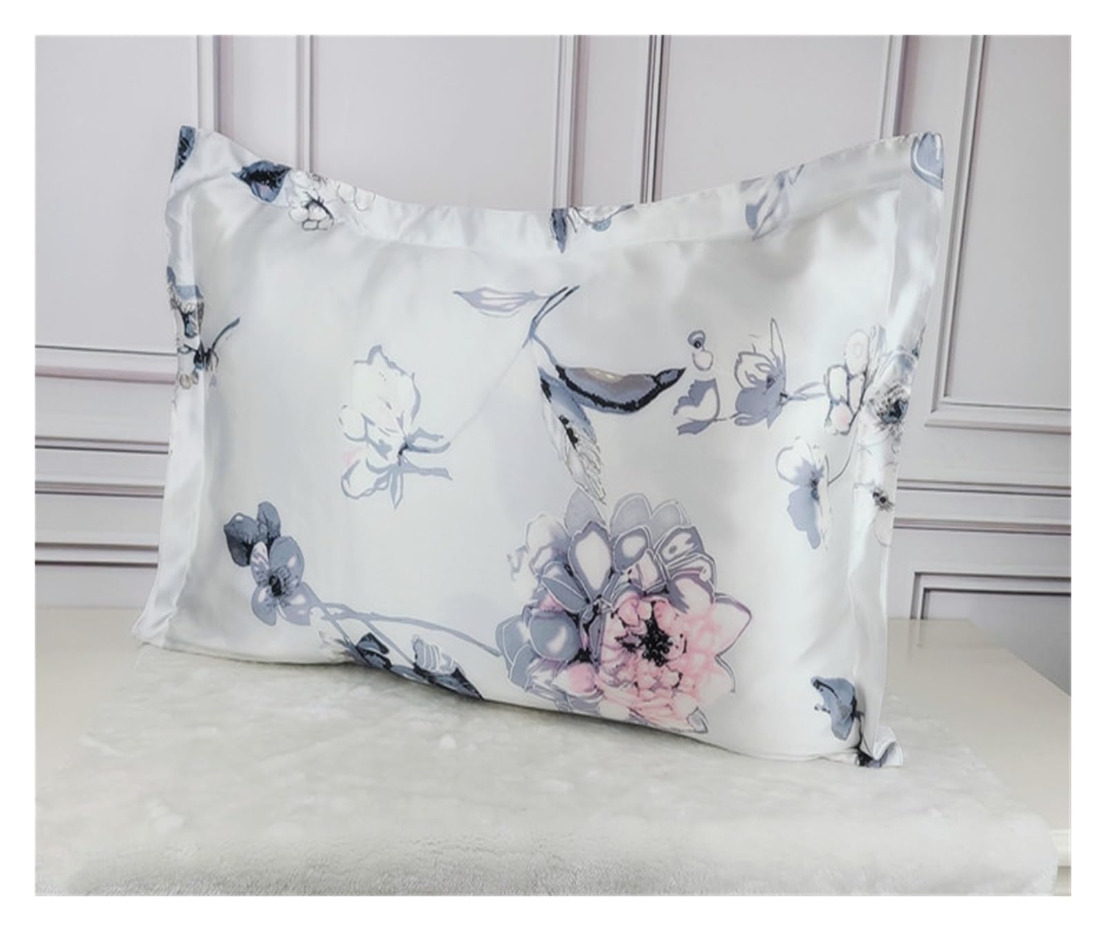 Silk Pillowcase 1pc Silk 19mm Satin Silk Printed Pillowcases Pillow Cases Envelope Closure Standard Queen King(3,40x60cm)