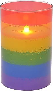 Mark Feldstein & Associates Rainbow Flameless LED Inspirational Pride Glass Pillar Candle, 4 x 6 Inch