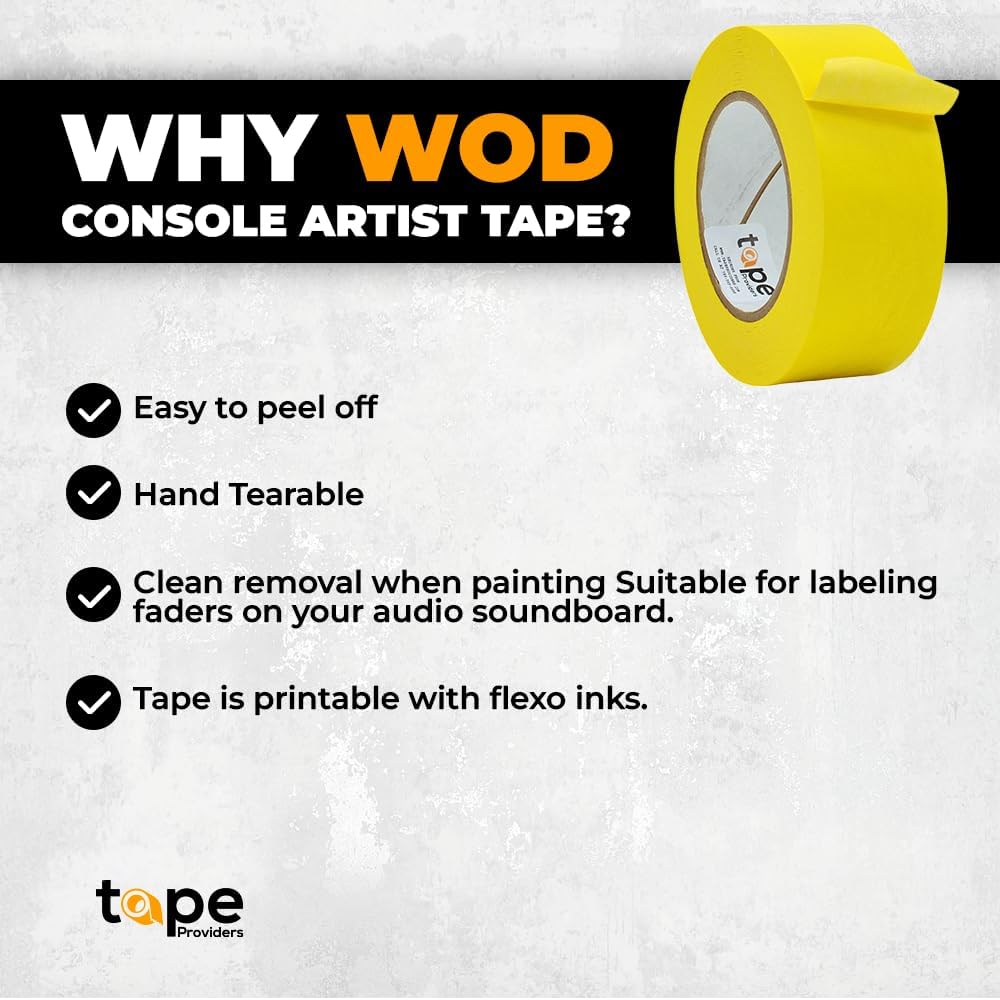 WOD CFTC6 Console Artist Tape Made in USA Yellow, 1/2 inch x 60 yds. Flatback Paper Marking/Labeling Tape Residue Free, for Watercolor Paper to Prevent Tearing - Image 2