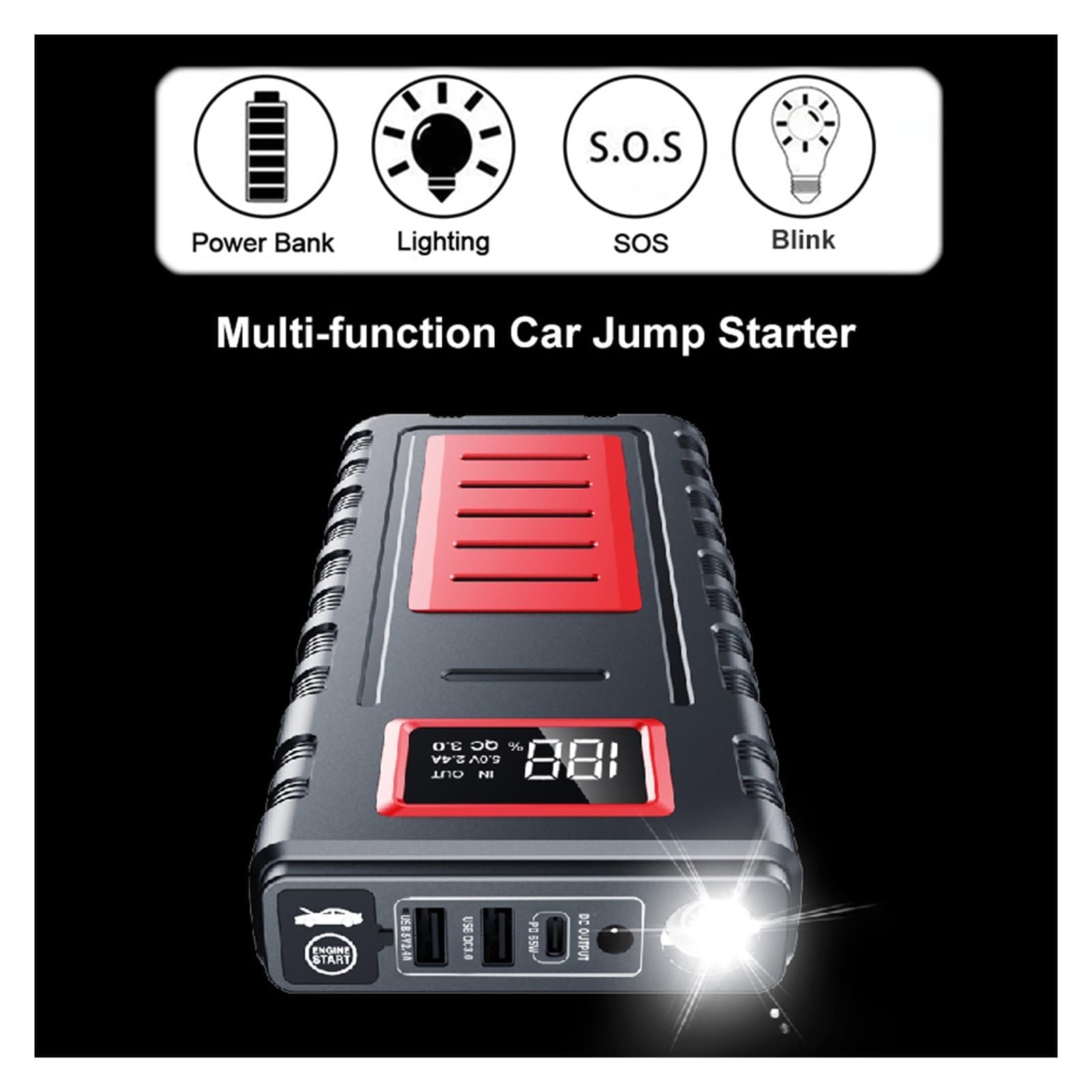 Arrancador de batería portátil para Coche, 3000 A, 25 000 mAh, Carga rápida de 12 V, con Pantalla Digital para vehículos de Gasolina y diésel.