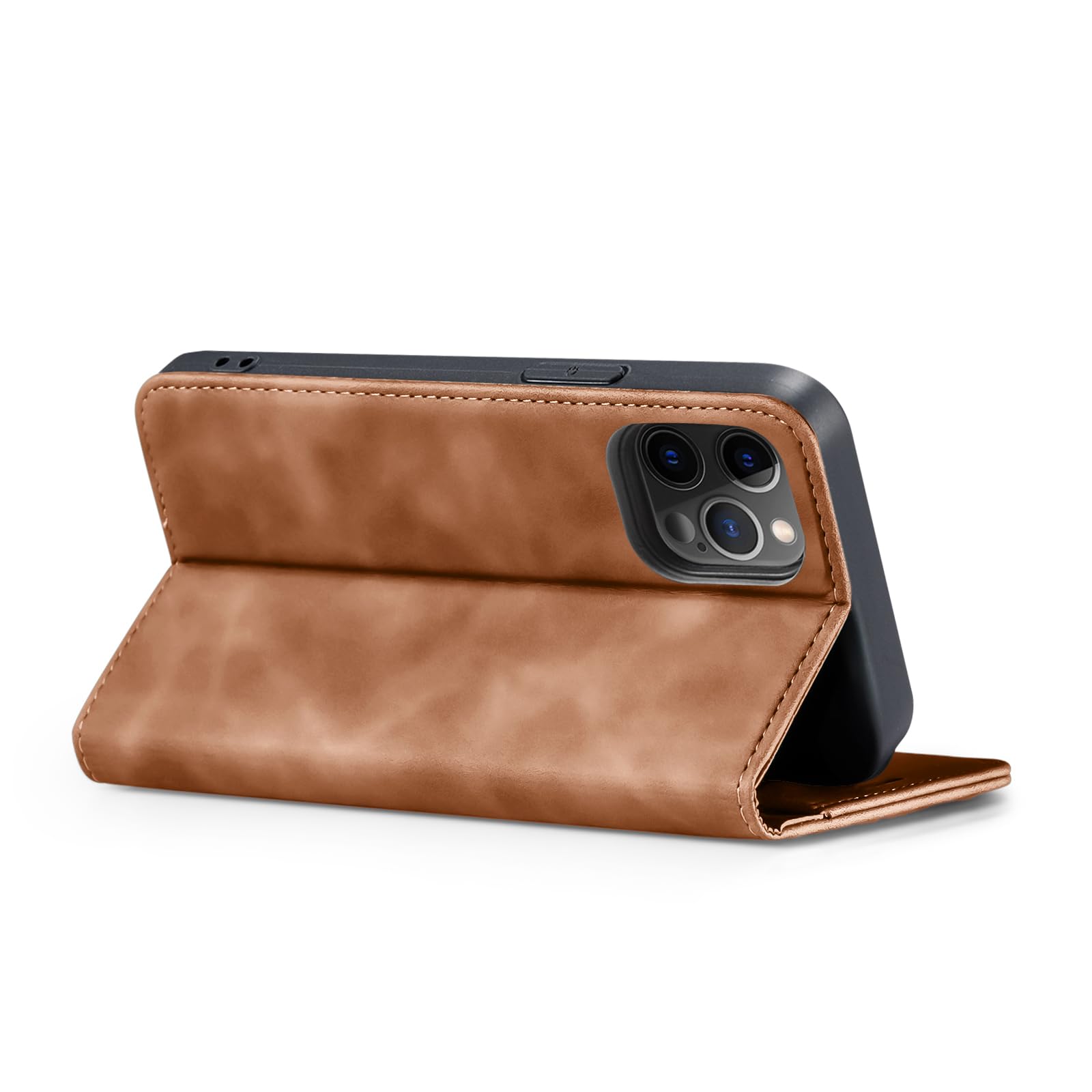LBH Custodia A Portafoglio Per IPhone 14 Pro Max | Pelle Sintetica Marrone Chiaro, Con Slot Per Carte E Banconote, Chiusura Magnetica E Funzione Leggio - 3