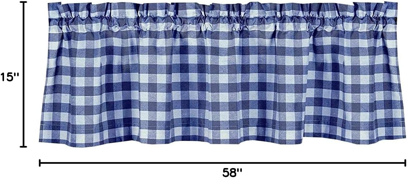 lovemyfabric Poly Cotton Gingham Checkered Plaid Design Kitchen Curtain Valance Window Treatment-Royal Blue