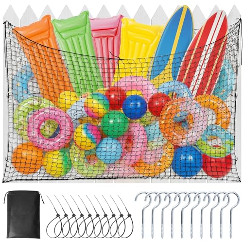 Extra Large Pool Float Storage Bag,79×47 in Hanging Pool Toy Organizer with 10 Hooks & 10 Zip Ties,Mesh Pool Storage Net for Inflatable Floats, Rafts, Balls, Pool Accessories