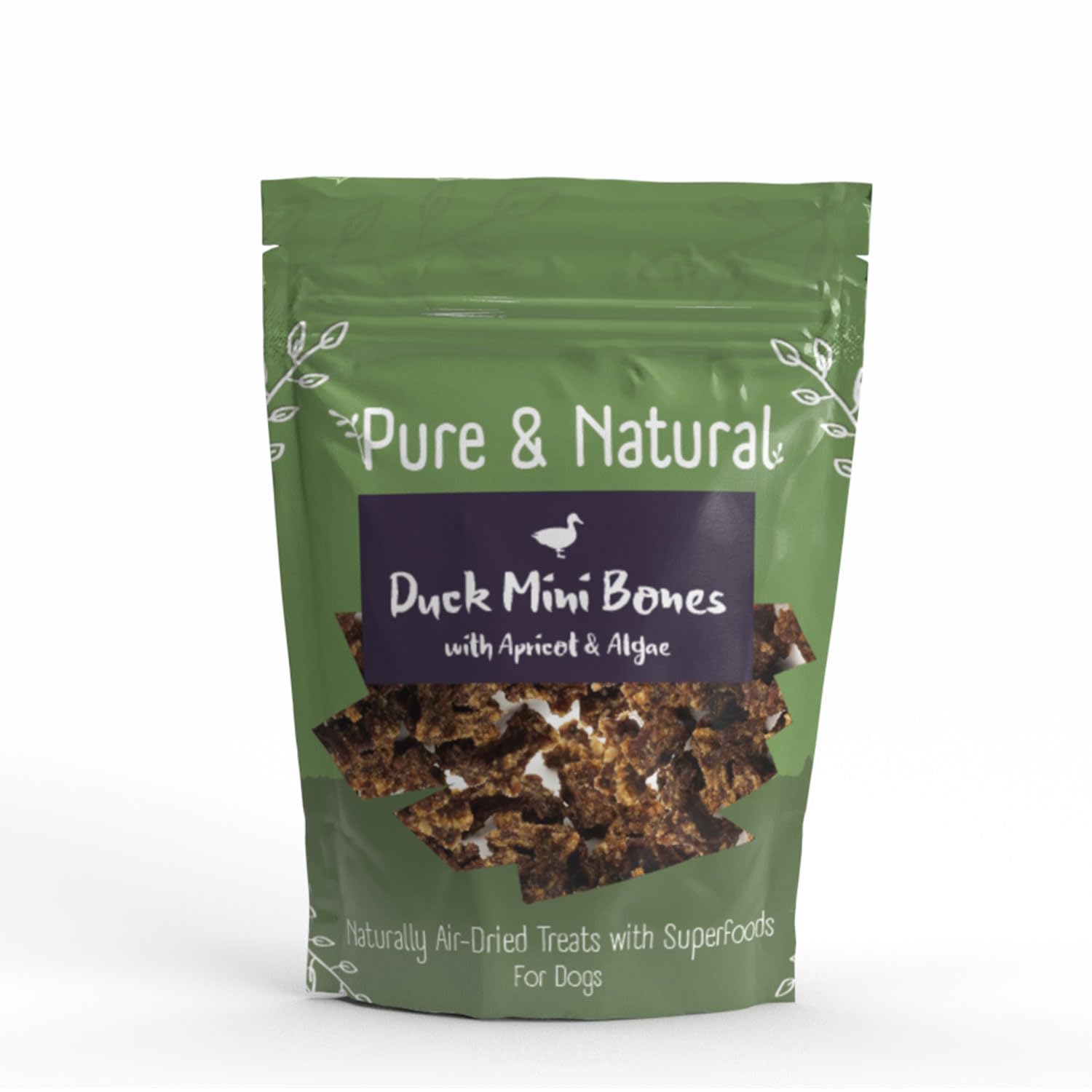 Pure & Natural Superfoods Air Dried Duck Mini Bones Treats with Apricot & Algae - Dried Duck Treats Dogs for Skin and Coat - 100g