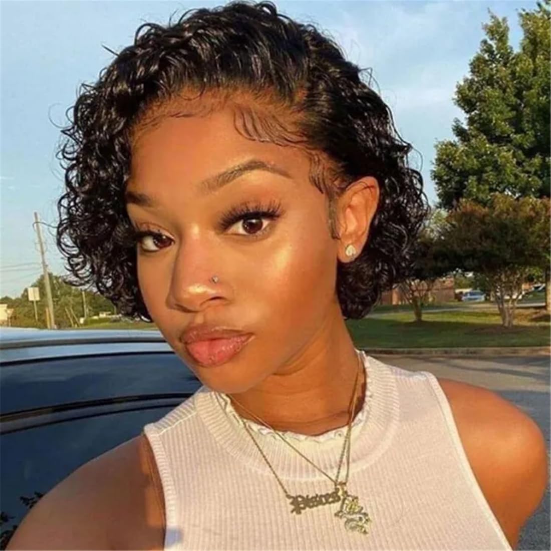 Donmily10A Afro Kinky Curly Hair Wigs Short Wigs for Women Pixie Cut Wig Brazilian Remy Human Hair Wigs Natural Black Color Bob Human Hair Wigs