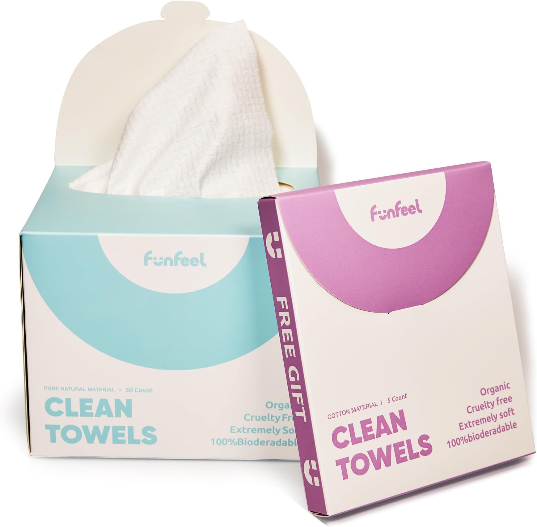 Funfeel Clean Towels 100 Biobased, Disposable Face Towels for Sensitive Skin