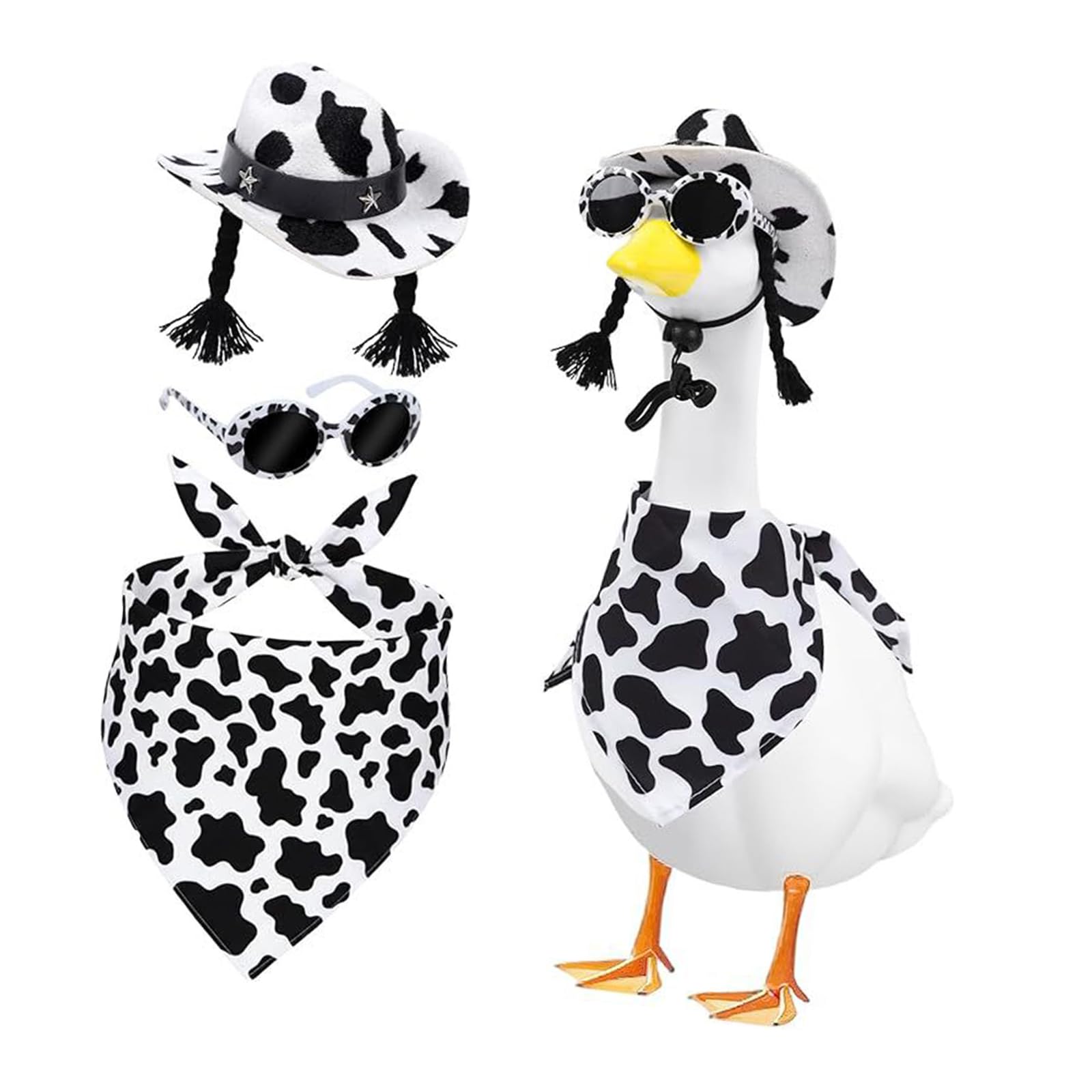 APGLSXY Geese Statue Lovely Hat and Glasses Cement Geese Costume Farm Cows Garden Lawns Art Outfits Party Decoration Lawns Figure