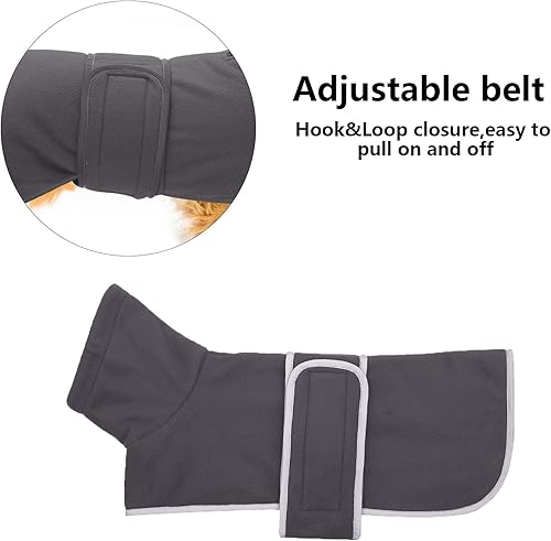 Miniatura 7 de Abrigo de forro polar para perro salchicha en miniatura de invierno con cierre de velcro y ribete reflectante de alta visibilidad, color gris, talla