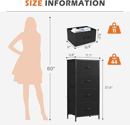 Miniatura 3 de Sweetcrispy Mesita de noche pequeña cómoda de dormitorio con 4 cajones de tela, mueble auxiliar de cabecera mesa auxiliar, mesita de noche cómoda