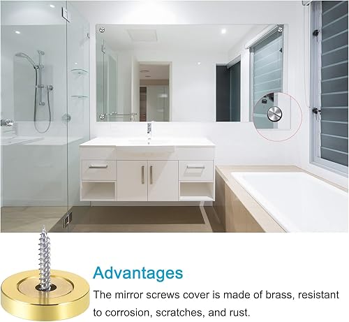 Miniatura 4 de METALLIXITY Tornillos de espejo (0.98 pulgadas), 4 piezas, cubierta decorativa de latón pulido con accesorios, para accesorios de publicidad,