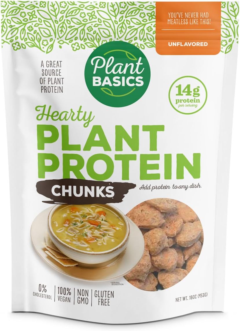 Plant Basics - Hearty Plant Protein - Unflavored Chunks, 1 lb (Pack of 3), Non-GMO, Gluten Free, Low Fat, Low Sodium, Vegan, Meat Substitute