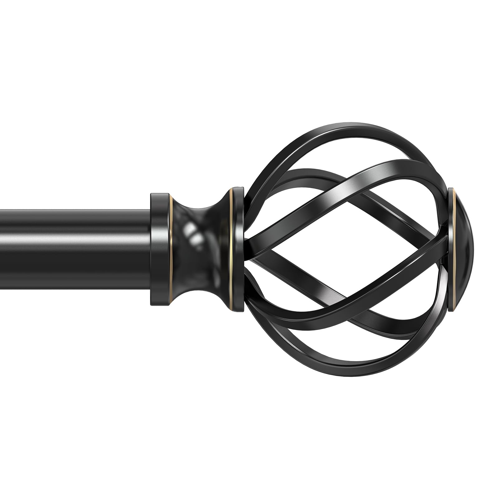 VOIIY Curtain Rods for Windows 66 to 120 Inch(5.5-10 Feet),3/4" Diameter Black Drapery Rods with Twisted Cage Finials,Size:36-120 Inch