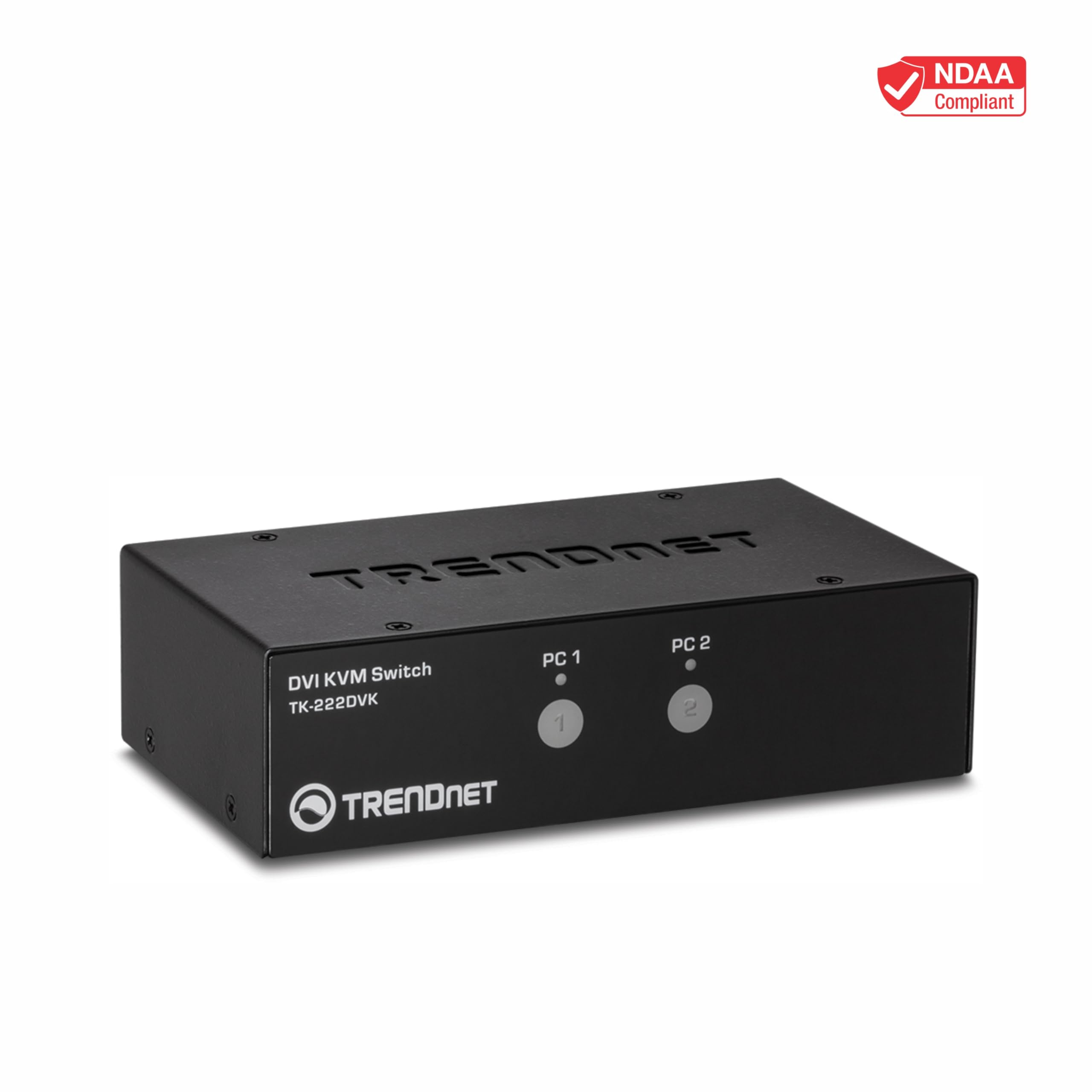 TRENDnet, TK-222DVK, Conmutador KVM DVI de 2 puertos con audio, gestión de dos PC, teclas de acceso rápido, USB 2.0, carcasa de metal