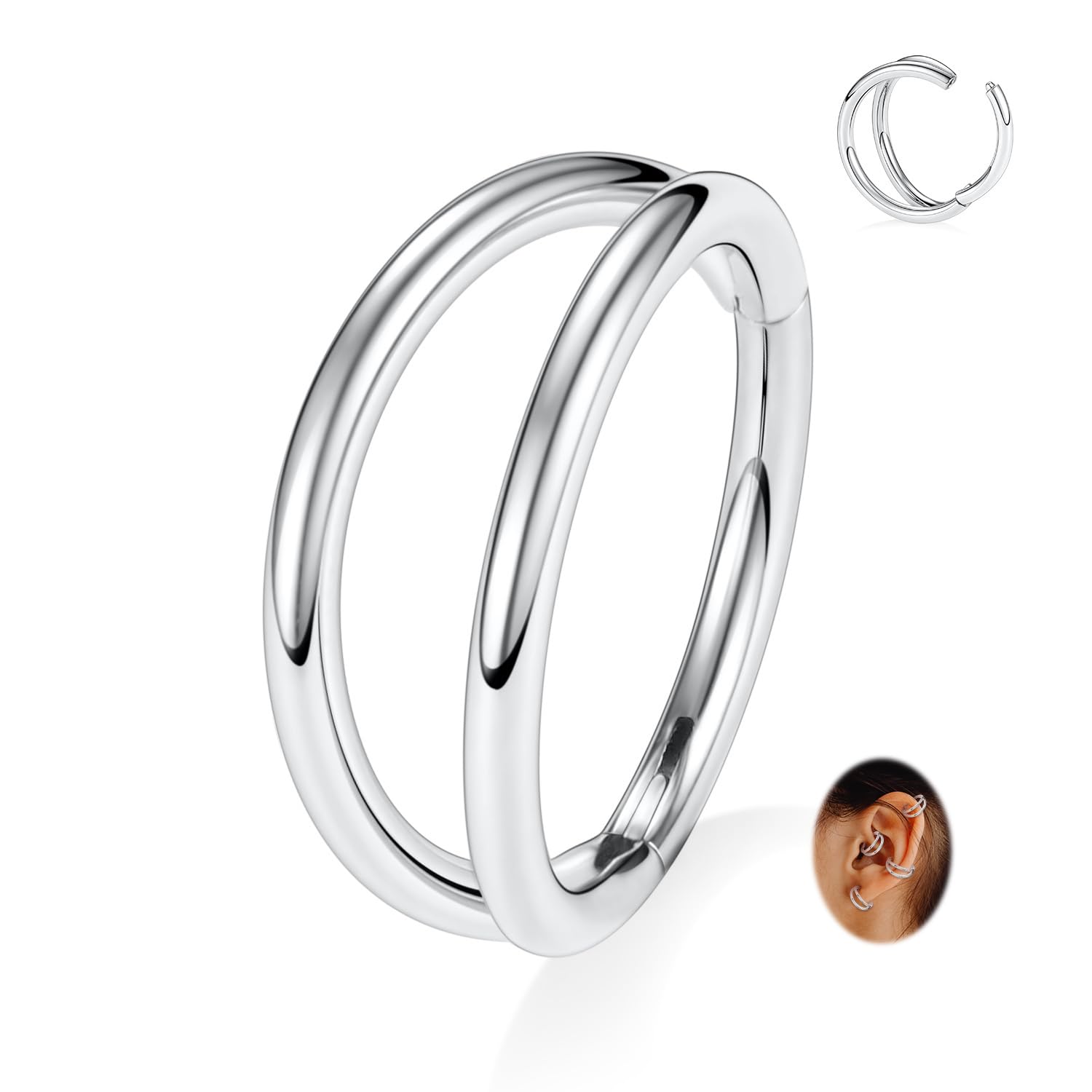 FUNLMO 316L Surgical Steel Nose Hoop Septum Conch Piercing Jewelry Cartilage Daith Helix Tragus Rook Lobe Earring Triple/Double Nose Lip Ring 20G 18G