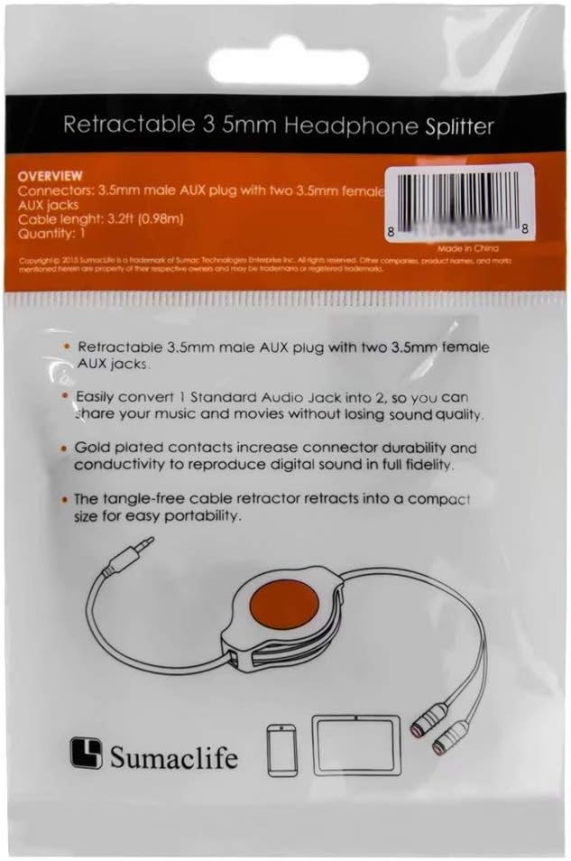 25 Pack 3.5mm Retractable Headphone Splitter Cable 1 Male to 2 Female Earphone Cord