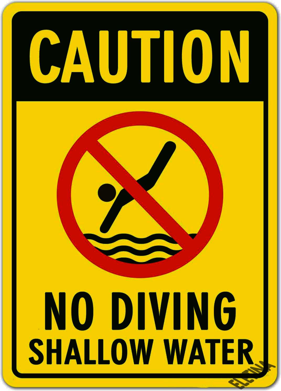 Warning Sign Pool Rules Caution no diving shallow water Safety 8""X12"" Metal Aluminum