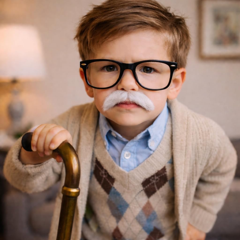4E's Novelty Old Man Old Lady Costume Glasses for Boys Girl Kids & Adult, 100th Day of School Costume Accessories Retro Nerd Black Framed Clear Lenses Fake Glasses for Men Women