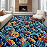 Low Pile Flatwoven Area Rug 4x6, Fantasy Motorsport Map with Interlocking Pathways and Imaginative Details...