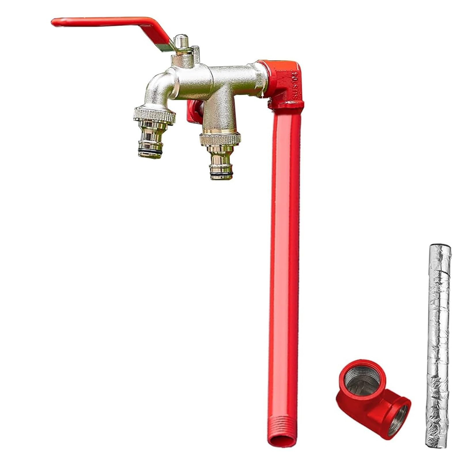ZYCHSJXA Stainless Steel 304 Garden Water Column with Faucet - 60cm Anti-Leak Hose for Outdoor Irrigation and Watering (Red) & Weather-Resistant