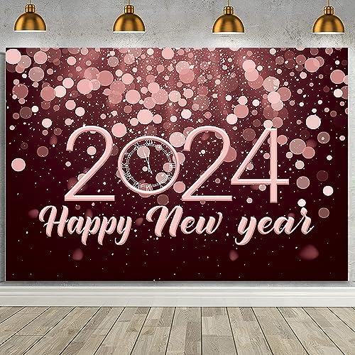 Amazon.com : MEHOFOND Happy New Year Backdrop Black and Burgundy Banner ...