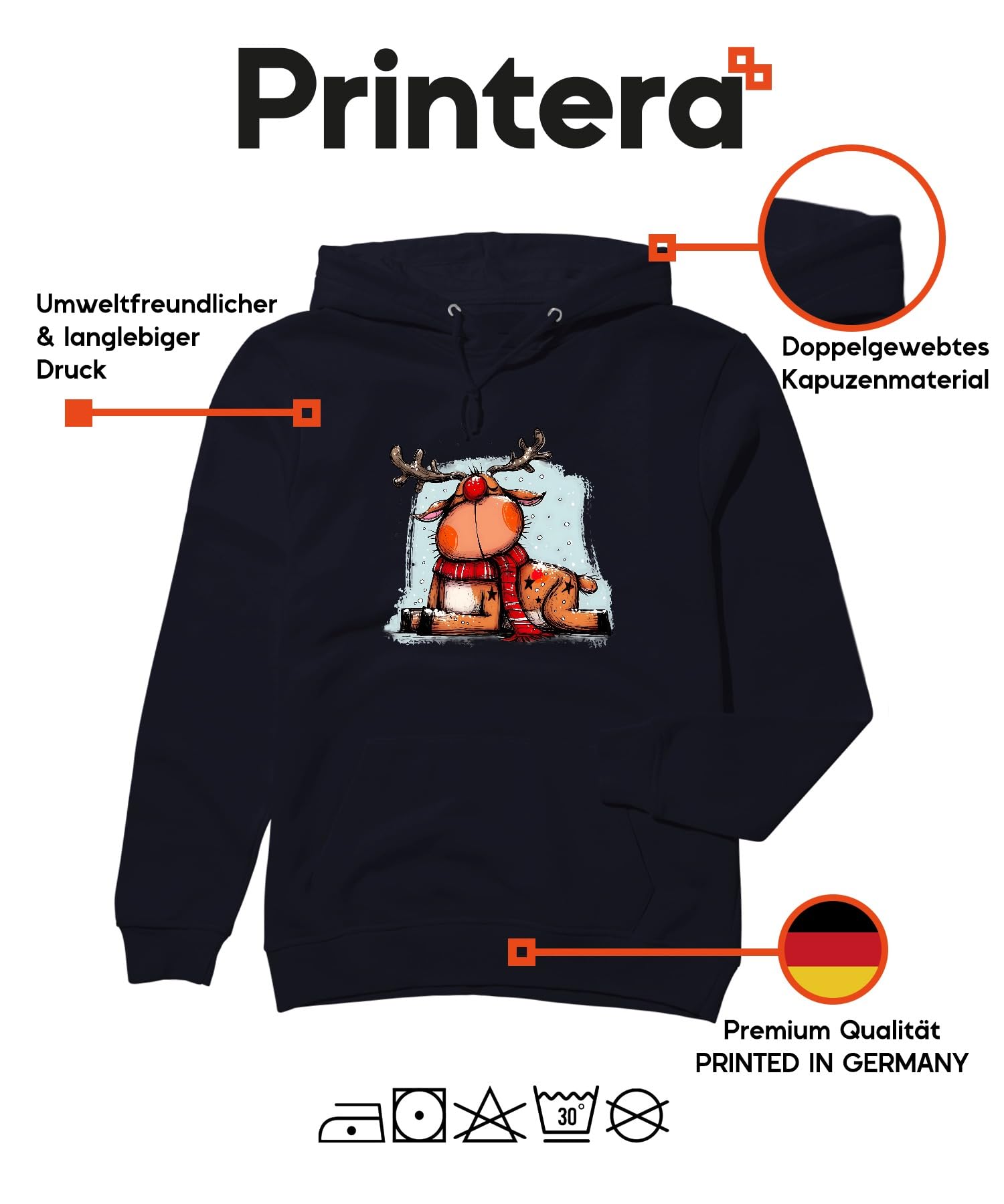 Rudolf renifer Boże Narodzenie czerwony nos czerwony szal prezent unisex bluza z kapturem bluza z kapturem