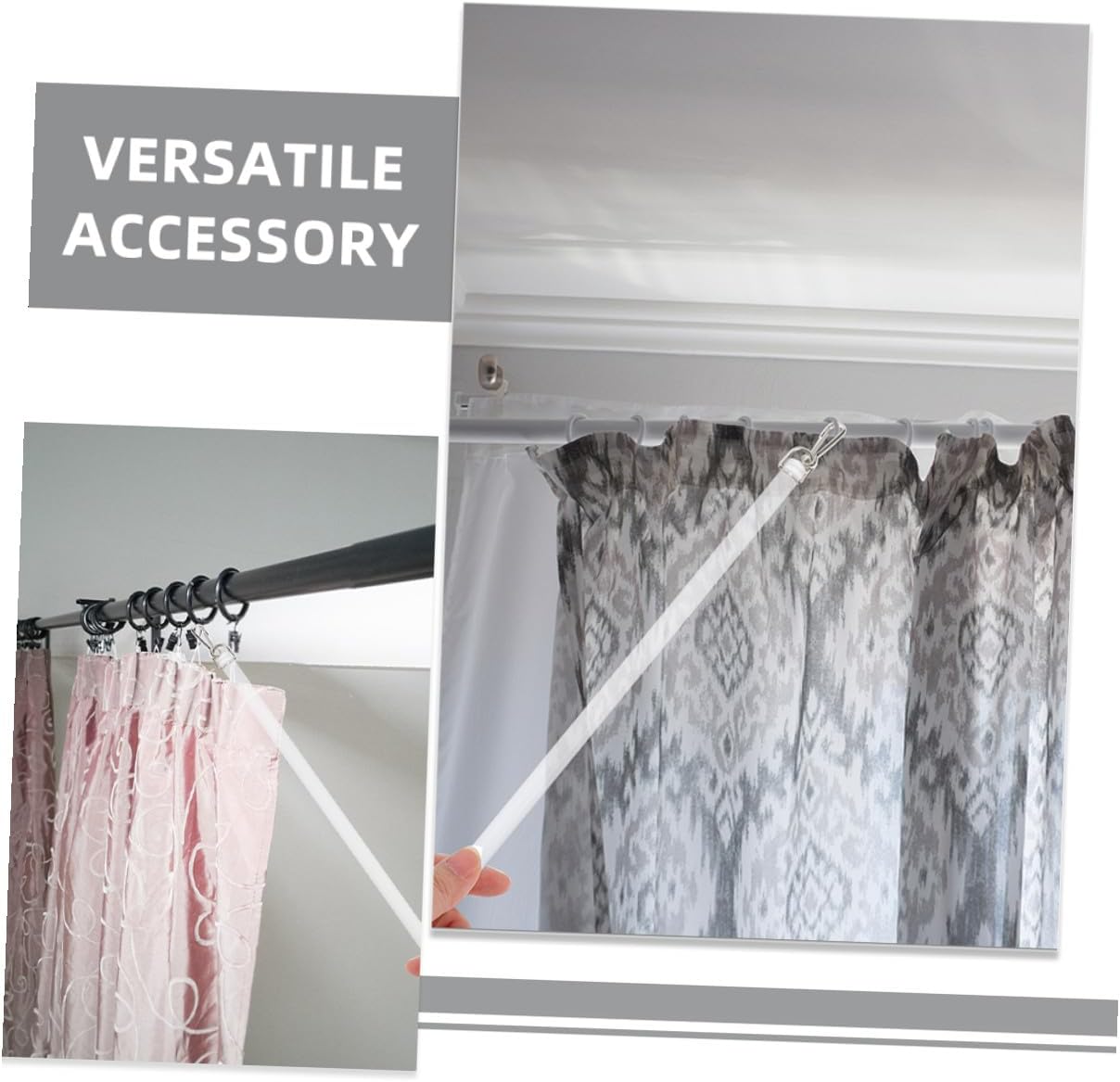 Zerodeko 2Pcs Clear Acrylic Curtain Pull Wand with Hook Drapery Rod Accessory for Easy Operation for Various Curtains for Window Treatments