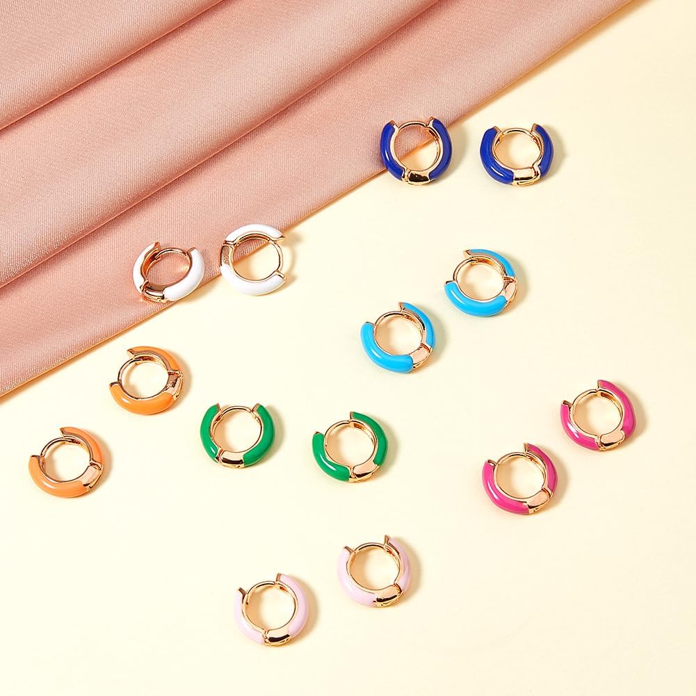 DICOSMETIC 7 Pairs 7 Colors Huggie Hoop Earrings Alloy Enamel Hoop Earrings 14x4mm White Pink Orage Blue Purple Small Huggie Hoops Set for Women Ladies Jewelry - Image 5